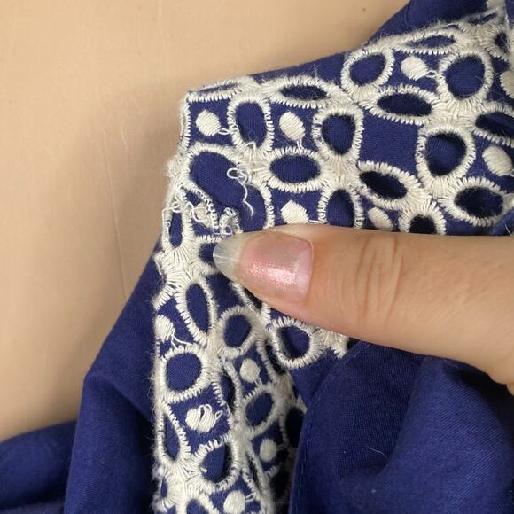 Anthropologie Y2K Blue White Embroidered Eyelet A-line Dress SZ XS - Picture 10 of 10